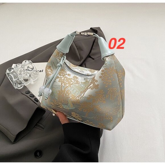 Silk Blend Chinoiserie Shoulder Handbag /Multiple colors available - Picture 15 of 16